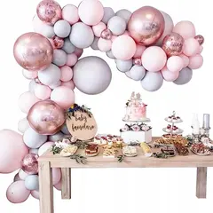 Arcadă baloane baby shower roz și auriu