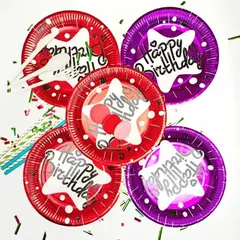 Set 10 farfurii aniversare Happy Birthday, model stea, 18 x 18 cm