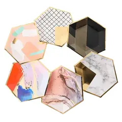 Set 10 Farfurii Aniversare Hexagonale Design Elegant, 18 x 18 cm