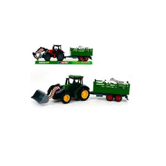 Tractor de Jucărie cu Cupă Mobilă și Remorcă pentru Transport Animale, Ansamblu Fermă, 45 cm
