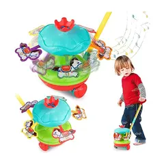 Jucărie de Împins pentru Copii, Carusel Interactiv cu Biluțe și Mecanism Mobil, Dezvoltare Motrică