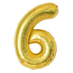 Balon din Folie de Aluminiu, Cifra 6, Culoare Auriu Metalizat, 68 x 53 cm