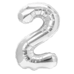 Balon din Folie de Aluminiu, Cifra 2, Culoare Argintiu Metalizat, 68 x 53 cm