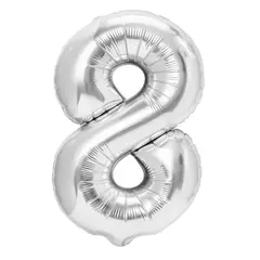 Balon din Folie de Aluminiu, Cifra 8, Culoare Argintiu Metalizat, 68 x 53 cm