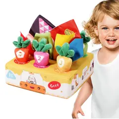 Jucărie Senzorială pentru Bebelusi, Cutie de Șervețele din Material Textil cu Zdrănitoare, 17.5 x 17.5 x 6 cm