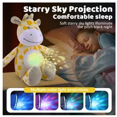 Jucărie de Pluș Girafă cu Proiector de Stele și 10 Sunete Albe pentru Somn Bebelusi, 25 cm, Night Light Baby