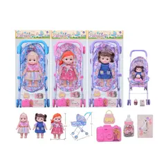 Set Jucărie Landou din Metal cu Păpușă Bebeluș și Accesorii, Cărucior Pliabil Premium pentru Copii