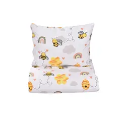 Set Complet Lenjerie 5 Piese pentru Pătuț Stivuibil – Bumbac 100%, Model Albinuțe