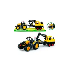 Tractor Agricol de Jucărie cu Remorcă și Excavator Funcțional, Set Utilaje pentru Copii, 28 cm