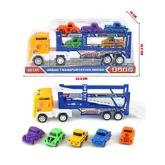 Set Transportor „Multi-Car Hauler” – Tir cu Platformă și 5 Mașinuțe Incluse, Rampă de Acces și Design Detaliat