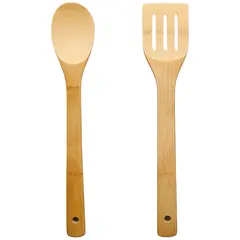 Set Ustensile de Bucătărie din Bambus Natural, Lingură și Paletă cu Fante, 30 cm