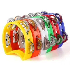 Tamburină Muzicală din Plastic în Formă de Semilună, Instrument de Percuție de Mână pentru Copii cu Mâner Ergonomic și Zurgălăi Metalici