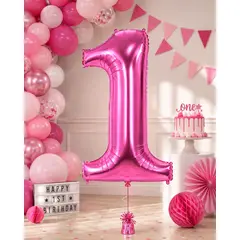 Balon din folie de aluminiu, Cifra 1, Roz metalizat, înălțime 81 cm (32 inch)