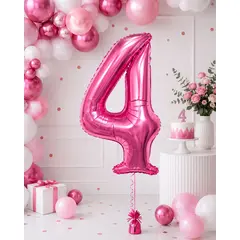 Balon din folie de aluminiu, Cifra 4, Roz metalizat, înălțime 81 cm (32 inch)