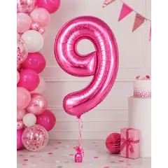 Balon din folie de aluminiu, Cifra 9, Roz metalizat, înălțime 81 cm (32 inch)