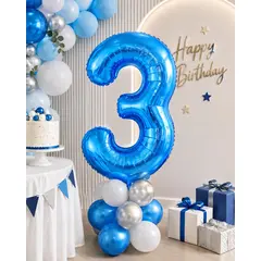 Balon din folie de aluminiu, Cifra 3, Albastru, înălțime 81 cm (32 inch)