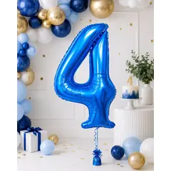 Balon din folie de aluminiu, Cifra 4, Albastru, înălțime 81 cm (32 inch)