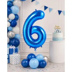 Balon din folie de aluminiu, Cifra 6, Albastru, înălțime 81 cm (32 inch)