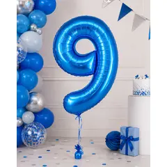 Balon din folie de aluminiu, Cifra 9, Albastru, înălțime 81 cm (32 inch)