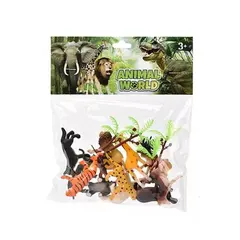 Set Figurine Animale din Junglă, din Plastic, cu Vegetație și Copaci în Miniatură