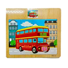 Puzzle Clasic din Lemn pentru Copii și Bebeluși, Model London Bus și Arhitectură Urbană, Joc Educativ de Potrivire