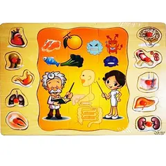 Puzzle Educativ din Lemn cu Mâner, Anatomia Corpului Uman, 10 Piese