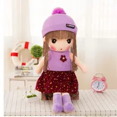 Păpușă Mare din Material Textil pentru Copii, Înălțime 90 cm, Jucărie Moale de Pluș cu Rochiță Elegantă și Pălăriuță Asortată
