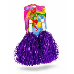 Set 2 Pompoane Majorete, Mov Metalizat, cu Mâner de Plastic, Accesorii Petrecere și Sport