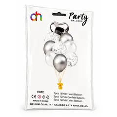 Set Complet cu Baloane din Folie și Latex, 9 Baloane, Argintiu