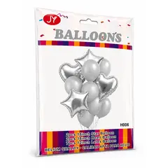 Set Complet cu Baloane din Folie și Latex, 11 Baloane, Argintiu