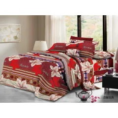 En-gros Lenjerie de pat finet 4 piese - flori și dungi roșii 200 x 230 cm - vânzare en-gros pentru revânzare