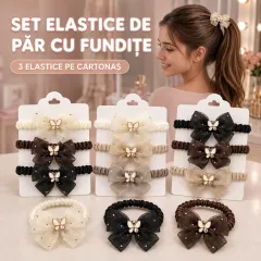 Set 36 Elastice de Păr cu Fundițe - 12 Cartonașe