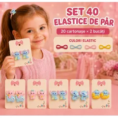 Set 40 elastice de păr cu animăluțe - 20 cartonașe