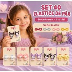 Set 40 elastice de păr cu animăluțe - 20 cartonașe