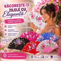 Set de 12 evantaie textile cu imprimeu floral colorat, G427