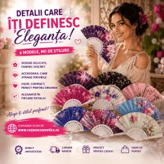 Set 12 evantaie textile pliabile cu imprimeu floral, G426
