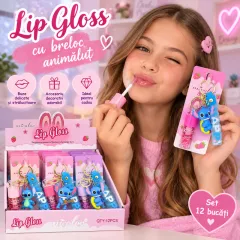 Luciu de Buze Micolor Magic Lip Gloss cu Breloc Animăluț L7207 - Set 12 Bucăți