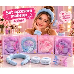 Set Accesorii Makeup cu Bentiță Pufoasă, Manșete și Clește Fluture - 4 Piese
