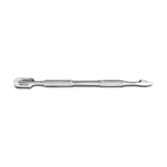 Cuțitaș profesional din inox cu cap spatulă și cap lance, texturat antialunecare pentru îngrijirea cuticulelor