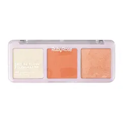Paletă Ruby Rose Trio Blush & Highlighter – vedere frontală