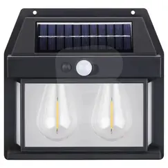 Lampă solară de perete cu senzor de mișcare, 2 becuri LED, 600 lumeni, 3 moduri iluminare, pentru exterior, negru