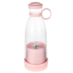 Mini blender portabil roz cu 4 lame din oțel inoxidabil, design compact și sticlă transparentă