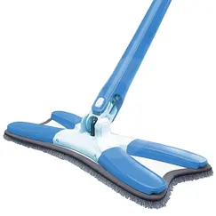 Mop cu cap în formă de X, rotire 360°, telescopic, sistem de stoarcere integrat, 3 lavete microfibră incluse, 123 cm, albastru deschis