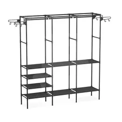 Suport organizator pentru haine tip stander metalic cu 3 rafturi și 8 cârlige, 175 cm