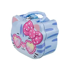 Pușculiță Metalică pentru Copii în Formă de Pisicuță, Include Lacăt și Set de 2 Chei, Dimensiuni 15 cm x 13 cm