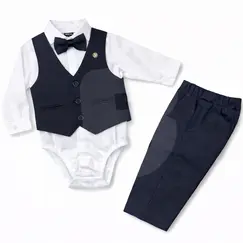 Set 4 Costume Elegante pentru Bebeluși Băieți, 4 Piese, Culoare Bleumarin – 6–18 luni