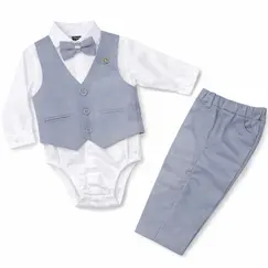 Set 4 Costume Elegante pentru Bebeluși Băieți, 4 Piese, Culoare Gri – 6–18 luni