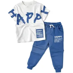 Set 6 Compleuri Subțiri pentru Băieți, 2 Piese, Tricou + Pantaloni, Culoare Albastru Deschis, 5–14 ani