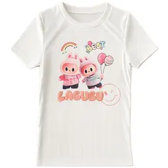 Tricou fete alb cu imprimeu Best Labubu, bumbac cu licra, Italia, mărimi 4–14 ani