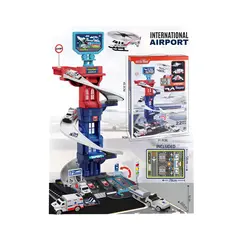 Set de Joacă Parcare Etajată cu Tematică Aeroport, Include Masinuțe, Elicopter și Accesorii, Lungime Bază 48 cm